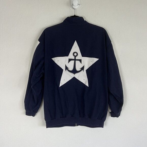 Rafael Womens Vintage 80 Nautical Navy Zip Up Bomber Jacket Stars & Anchor Small - Picture 2 of 11